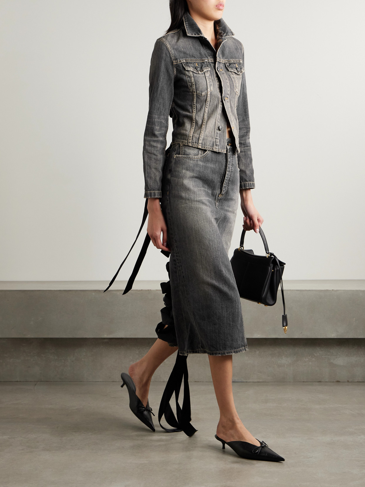 Balenciaga Denim Skirt With Laces Interwining In Multi