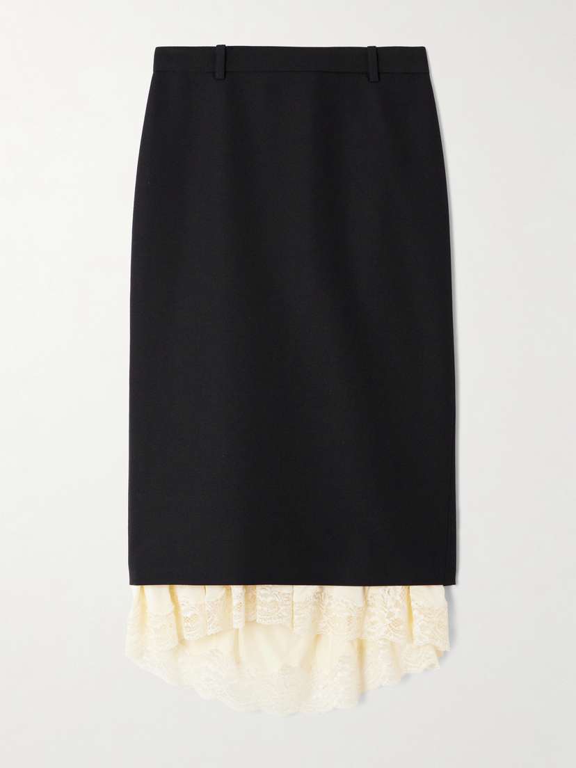 Balenciaga Lace-trimmed Wool Midi Skirt