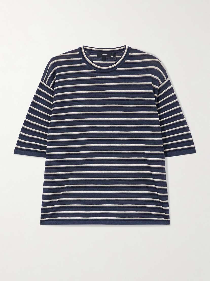 Theory Striped Linen-blend T-shirt
