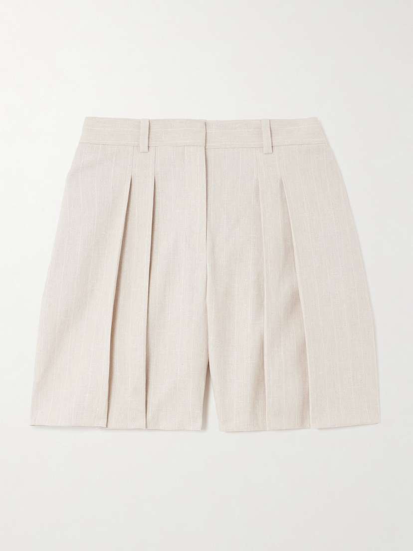 Theory Pleated Linen-blend Canvas Shorts
