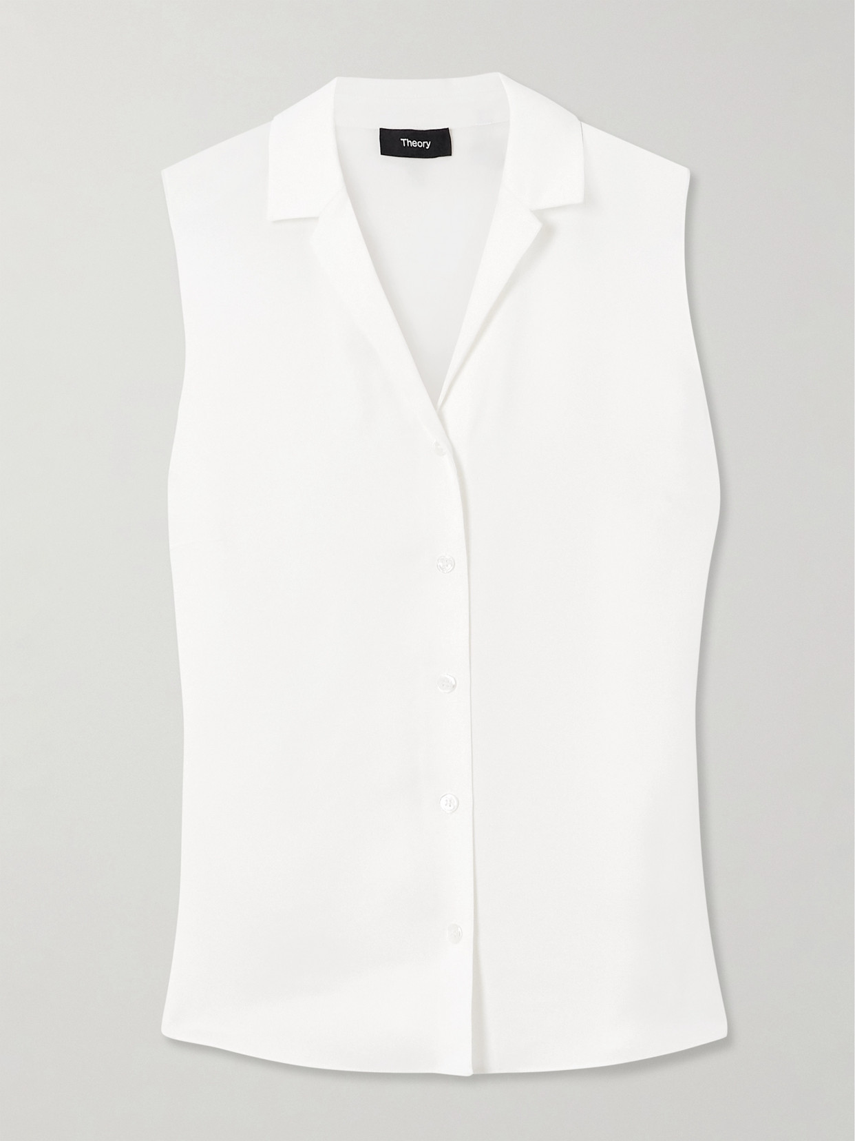 Theory Camp Collar Blouse In Silk Georgette In Ivory