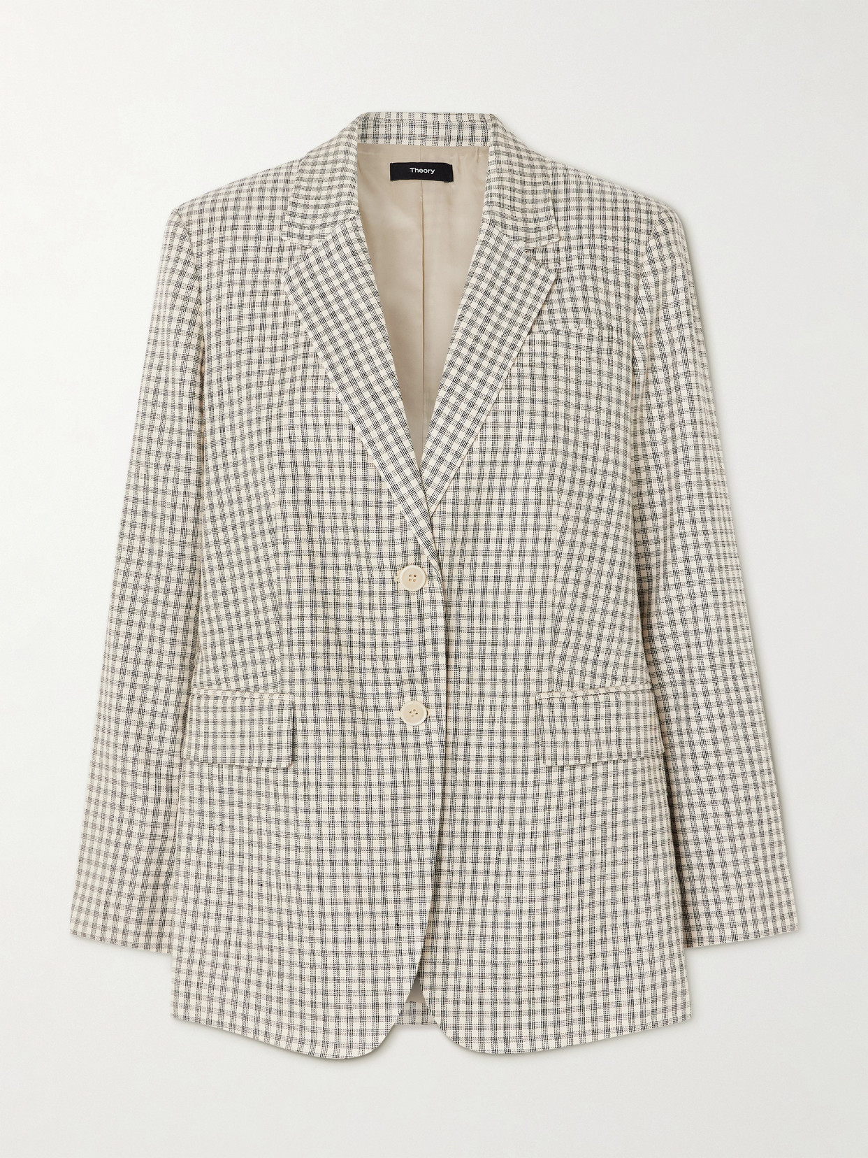 Theory Checked Linen-blend Blazer In Cream