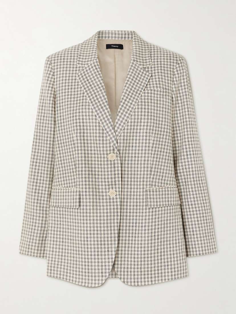 Theory Checked Linen-blend Blazer