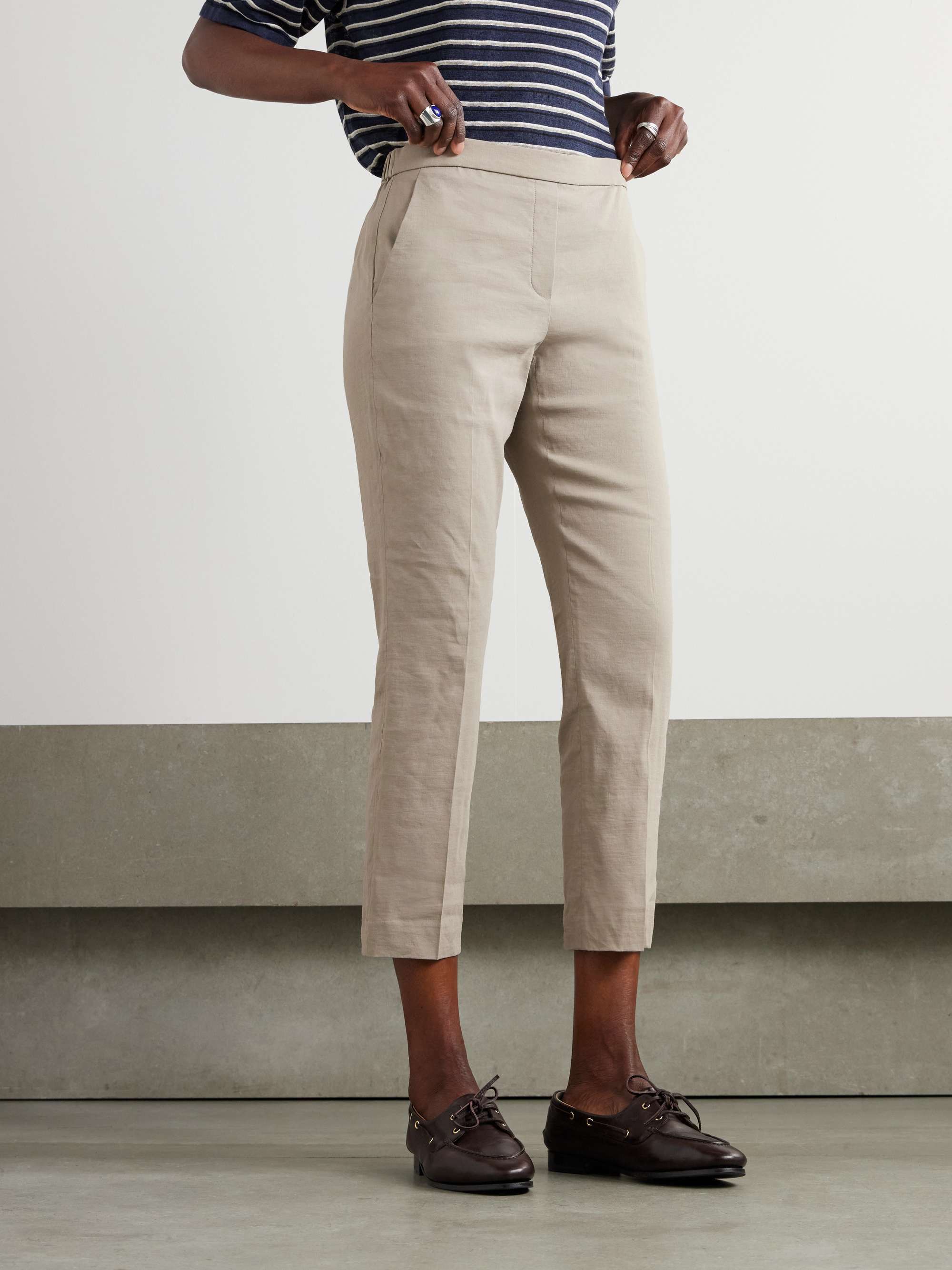 THEORY Treeca cropped stretch linen-blend straight-leg pants