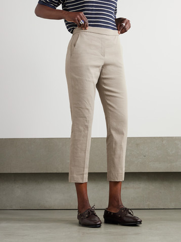 Theory Stretch organic linen-blend straight-leg pants