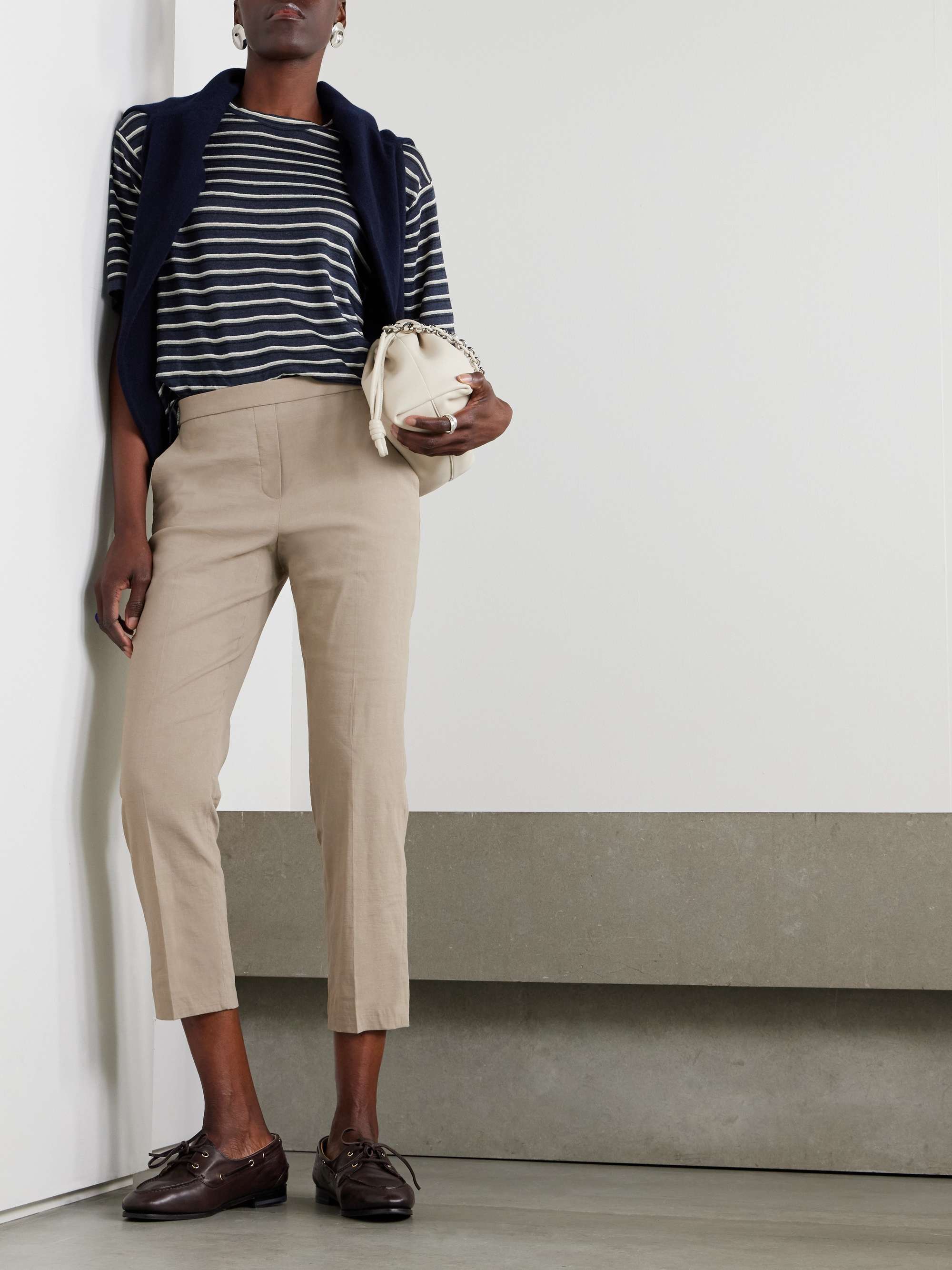 THEORY Treeca cropped stretch linen-blend straight-leg pants