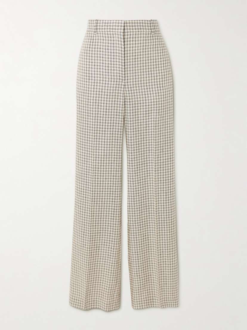 Theory Checked Linen-blend Wide-leg Pants