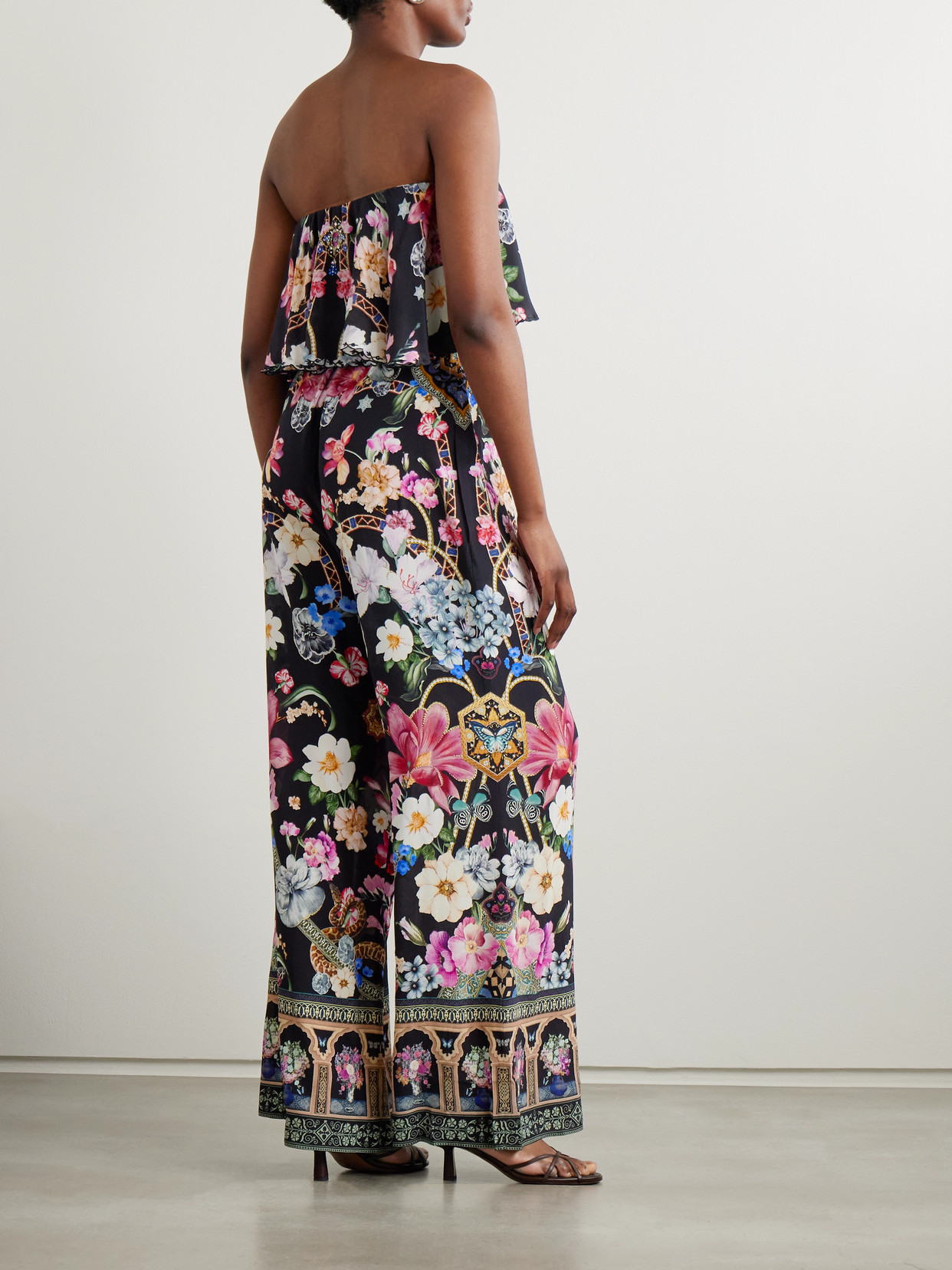 Camilla Strapless Embellished Printed Silk Crepe De Chine Jumpsuit In Black