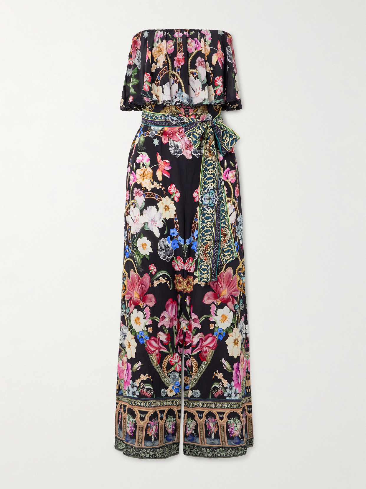 Camilla Strapless Embellished Printed Silk Crepe De Chine Jumpsuit In Black
