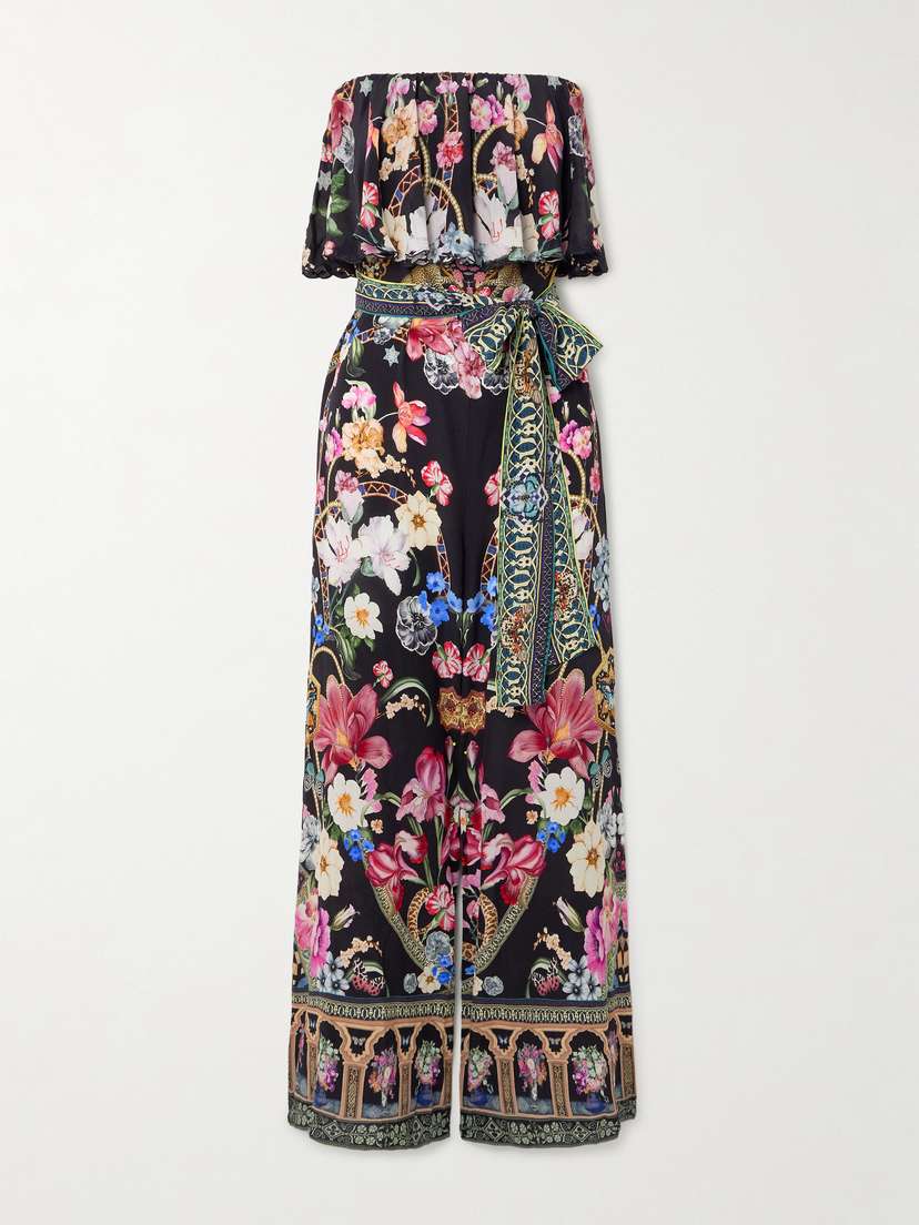 Camilla Strapless Embellished Printed Silk Crepe De Chine Jumpsuit