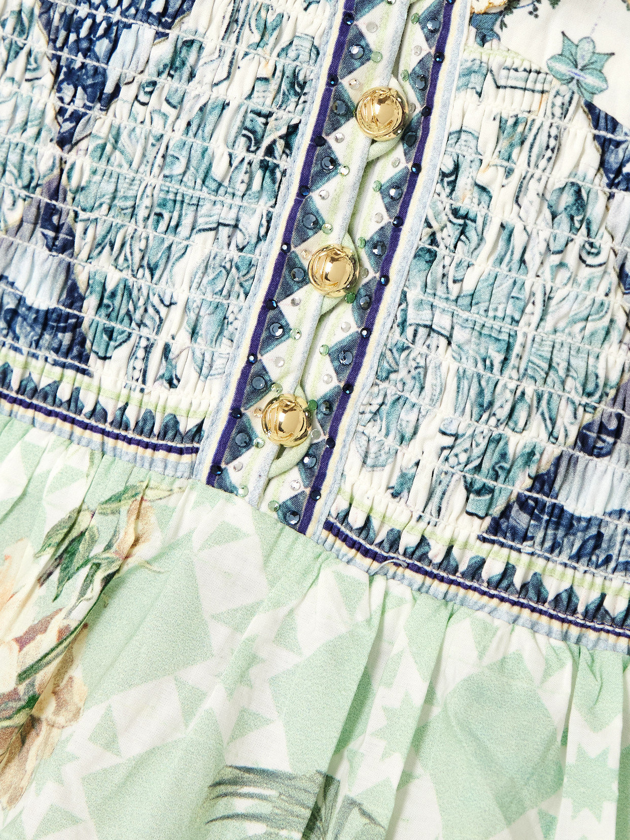 Shop Camilla Cutout Ruffled Printed Organic Cotton Mini Dress In Blue