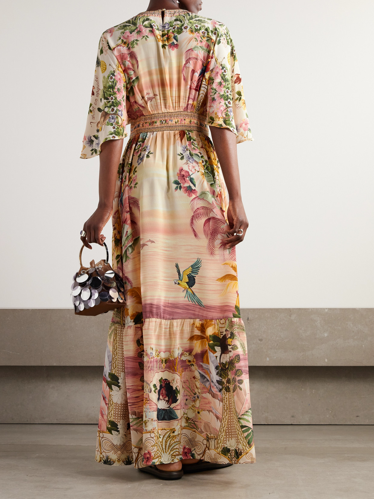 Camilla + The White Lotus Crystal-embellished Printed Silk-satin Maxi Dress In Pink
