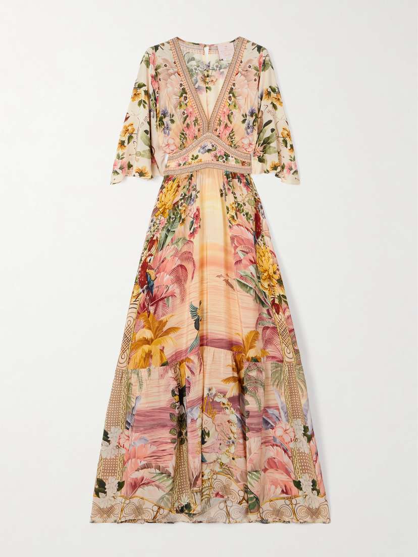 Camilla + The White Lotus Crystal-embellished Printed Silk-satin Maxi Dress