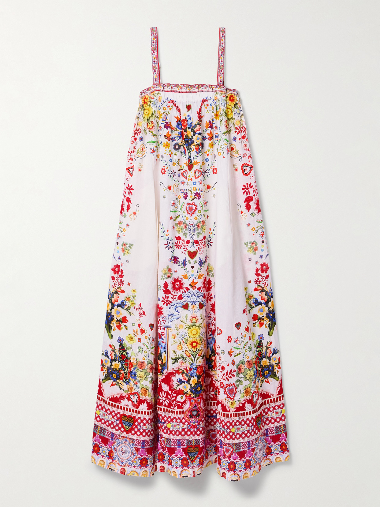 Shop Camilla Crystal-embellished Printed Linen Maxi Dress In Red