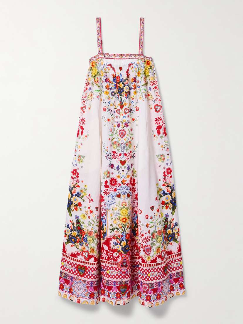 Camilla Crystal-embellished Printed Linen Maxi Dress