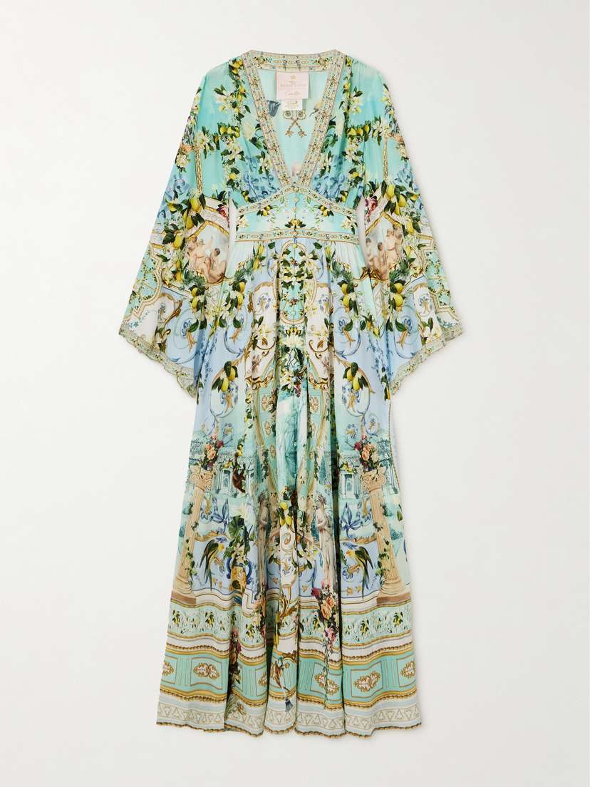 Camilla + The White Lotus Crystal-embellished Printed Silk-satin Maxi Dress