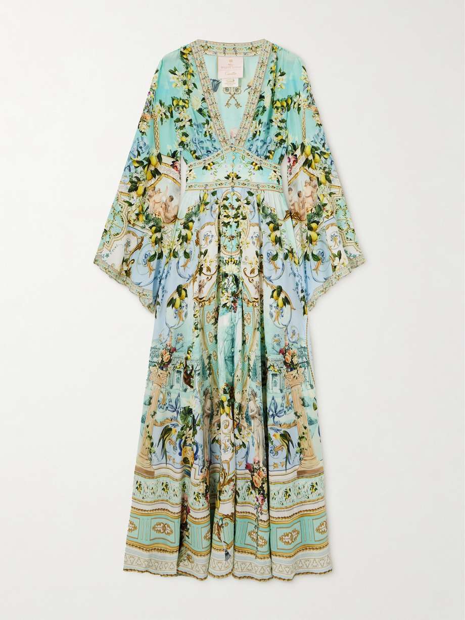 + the white lotus crystal-embellished printed silk-satin maxi dress