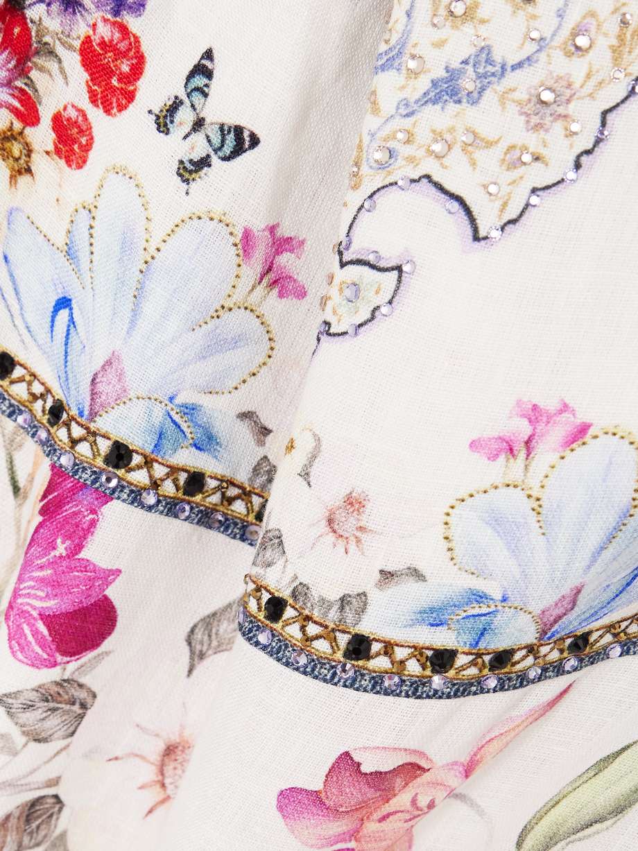 embellished floral-print linen mini dress