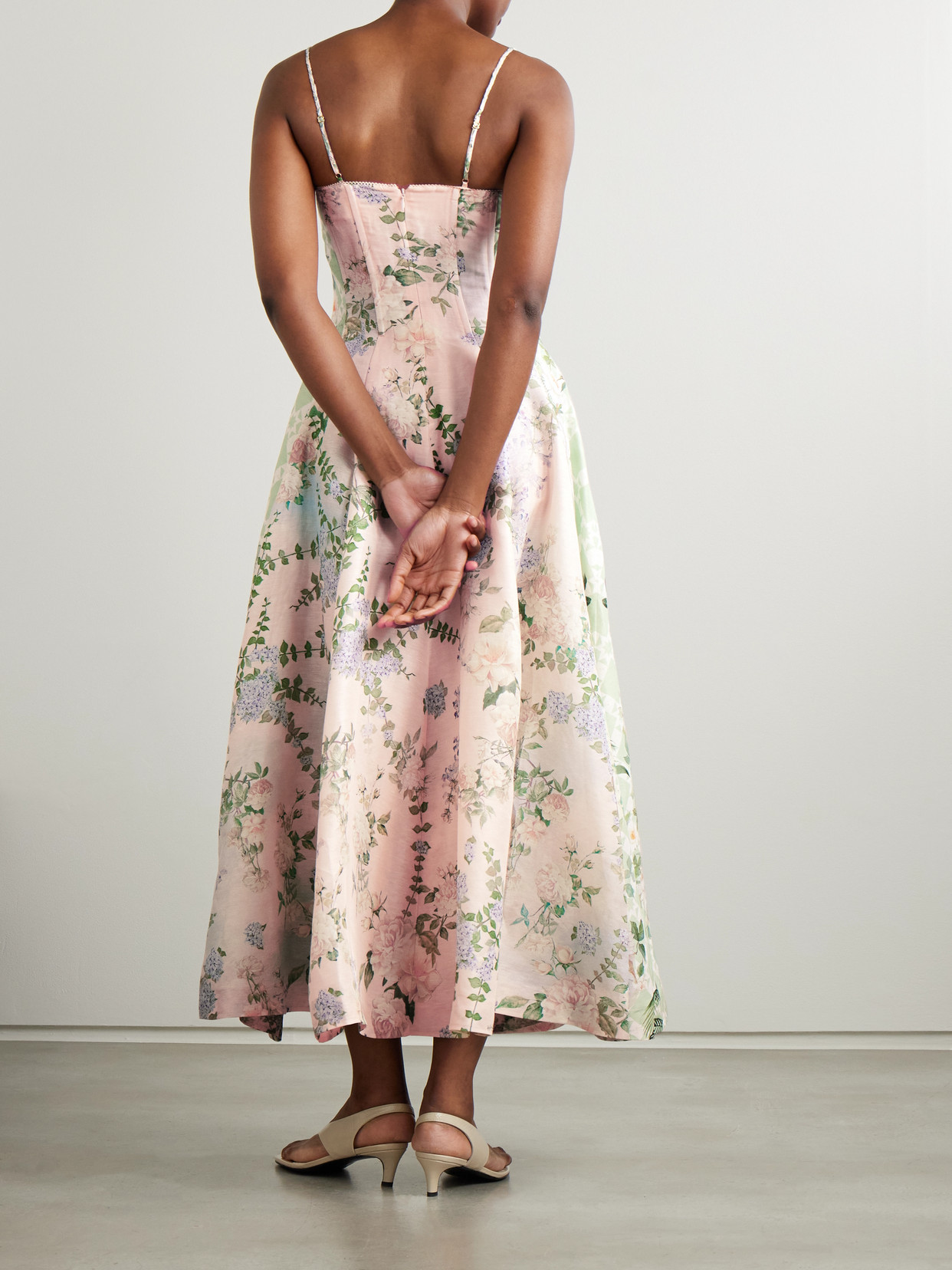 Camilla Embellished Floral-print Linen And Silk-blend Midi Dress In Pink