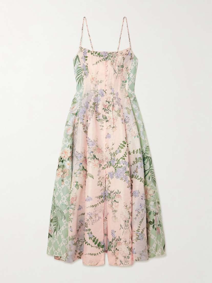 Camilla Embellished Floral-print Linen And Silk-blend Midi Dress