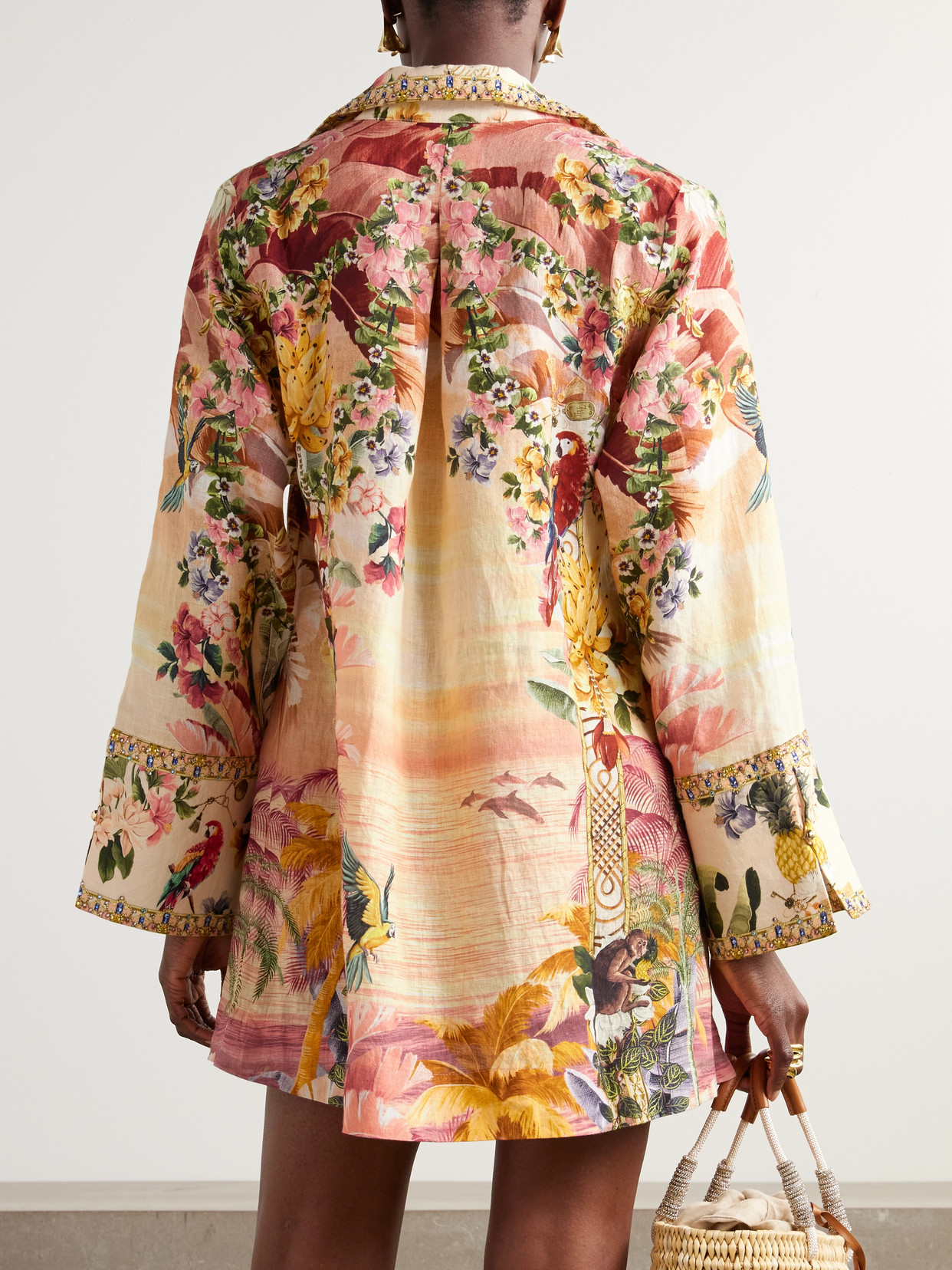 Shop Camilla + The White Lotus Crystal-embellished Printed Linen Mini Dress In Neutrals