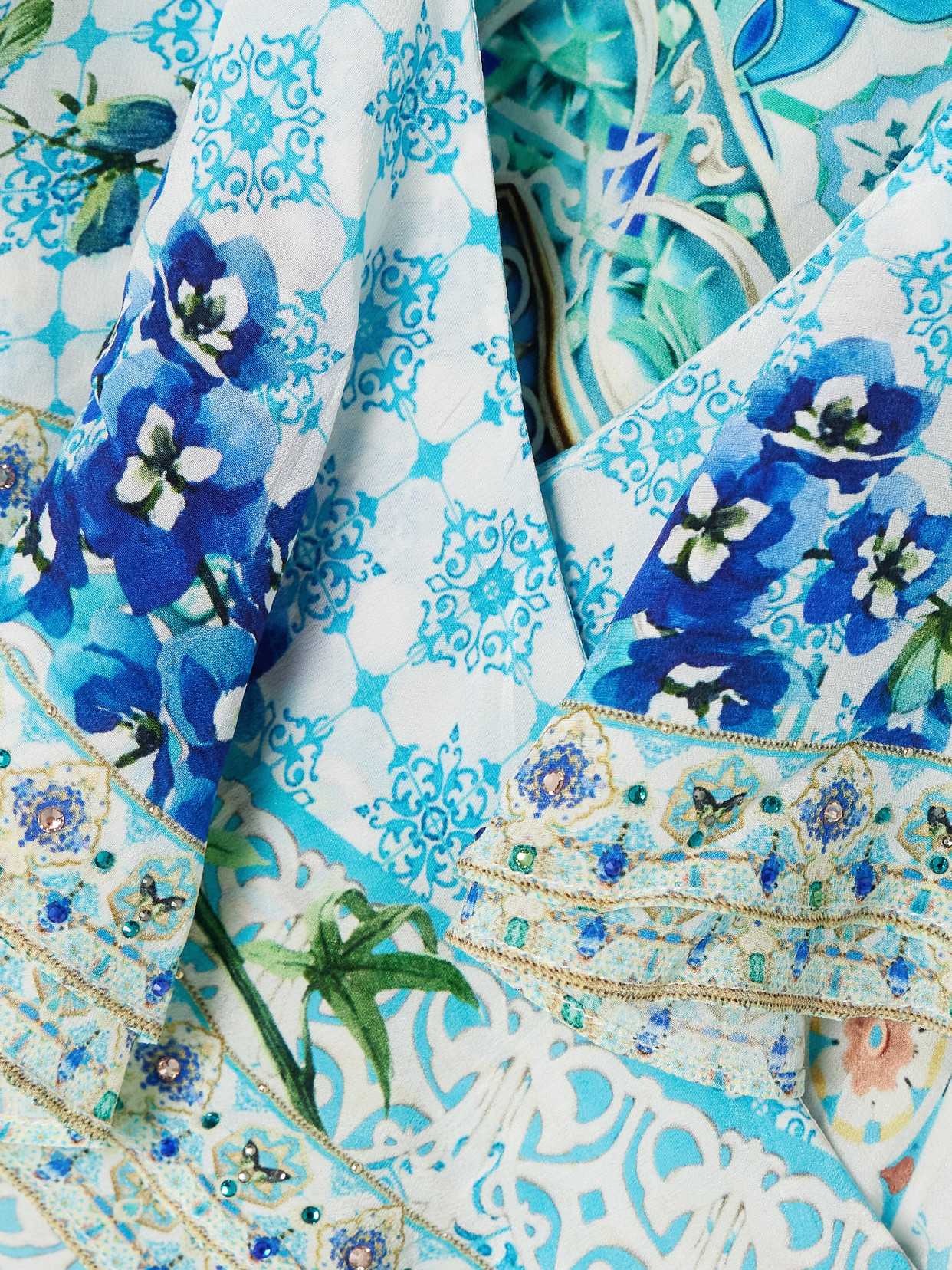 Shop Camilla Asymmetric Crystal-embellished Ruffled Silk Maxi Wrap Dress In Blue