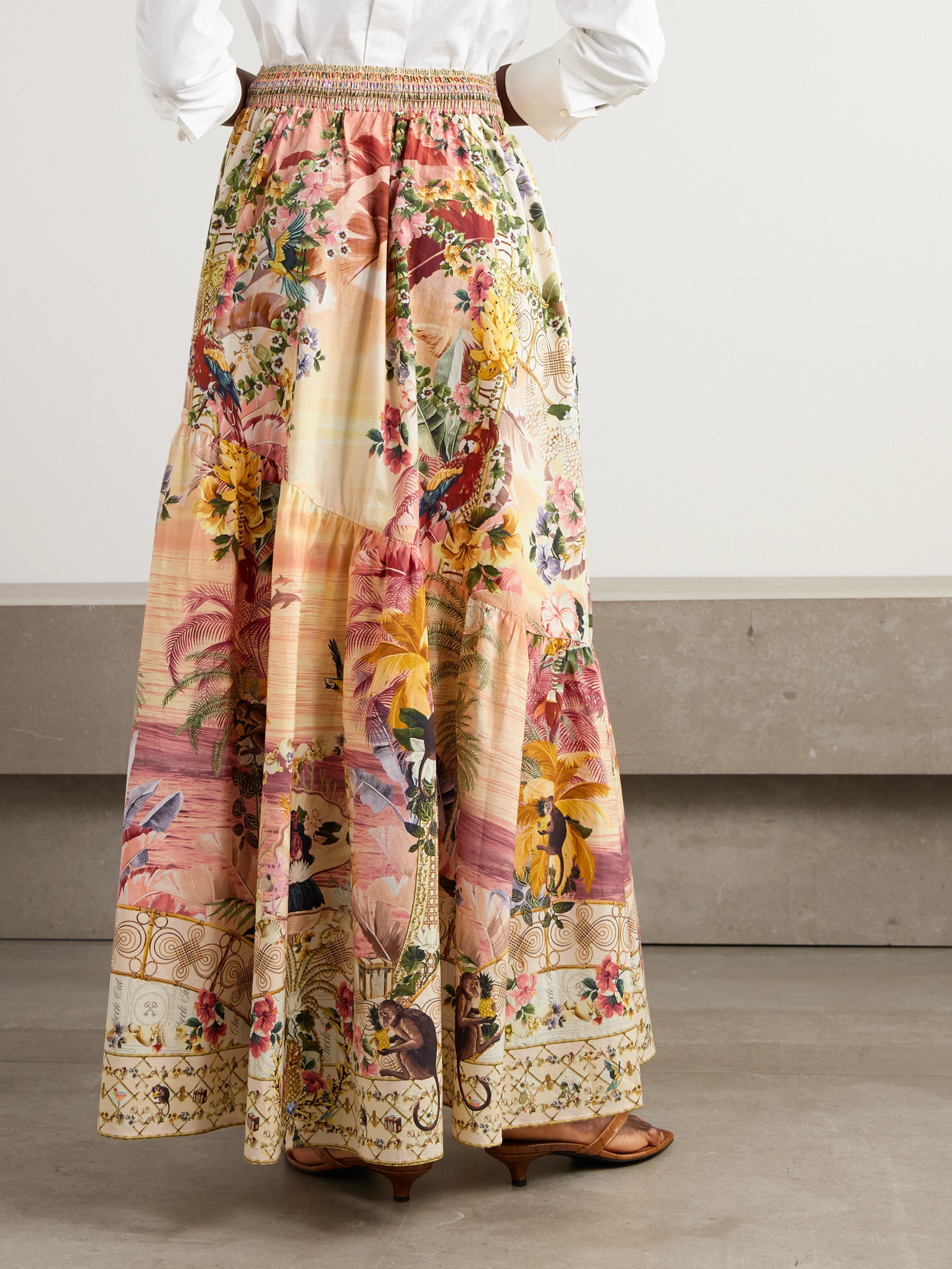Shop Camilla + The White Lotus Crystal-embellished Printed Linen Maxi Skirt In Pink