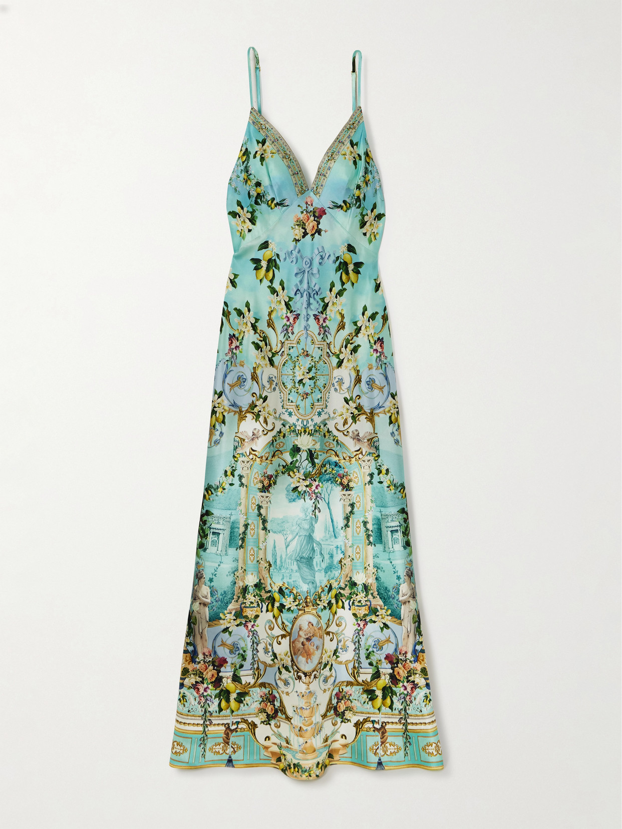 Camilla - + The White Lotus Crystal-embellished Printed Silk Maxi Dress - Blue