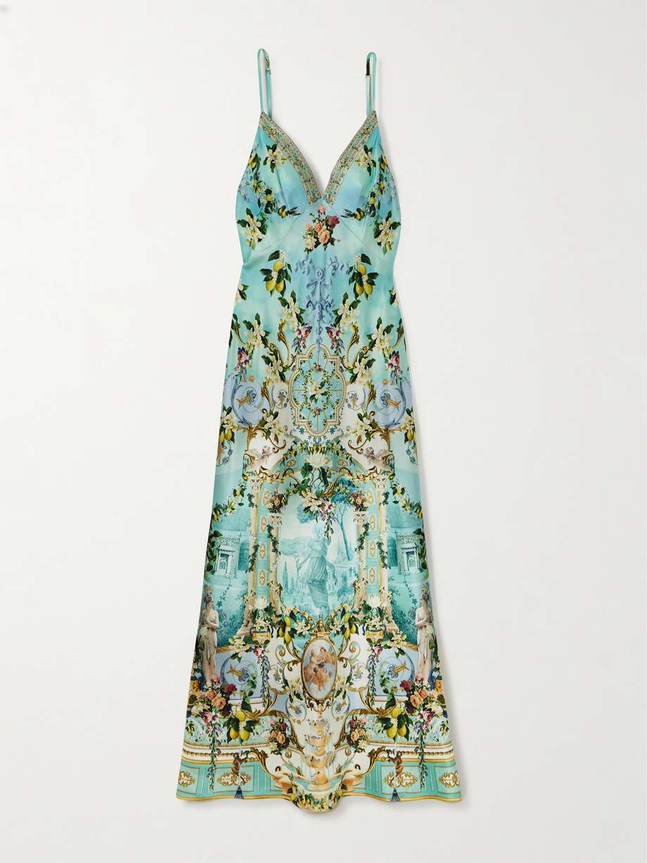 + the white lotus crystal-embellished printed silk maxi dress