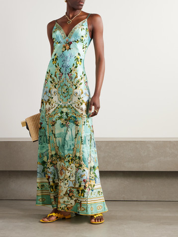 Camilla + The White Lotus crystal-embellished printed silk maxi dress