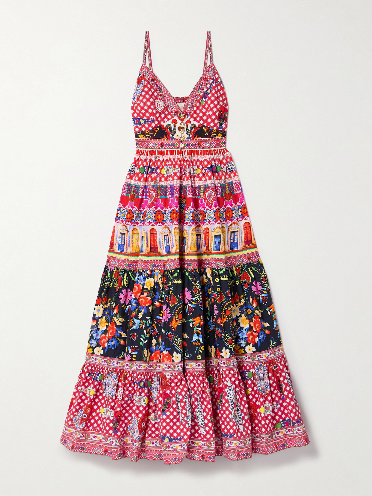 Camilla - Tiered Crystal-embellished Printed Organic Cotton-poplin Maxi Dress - small