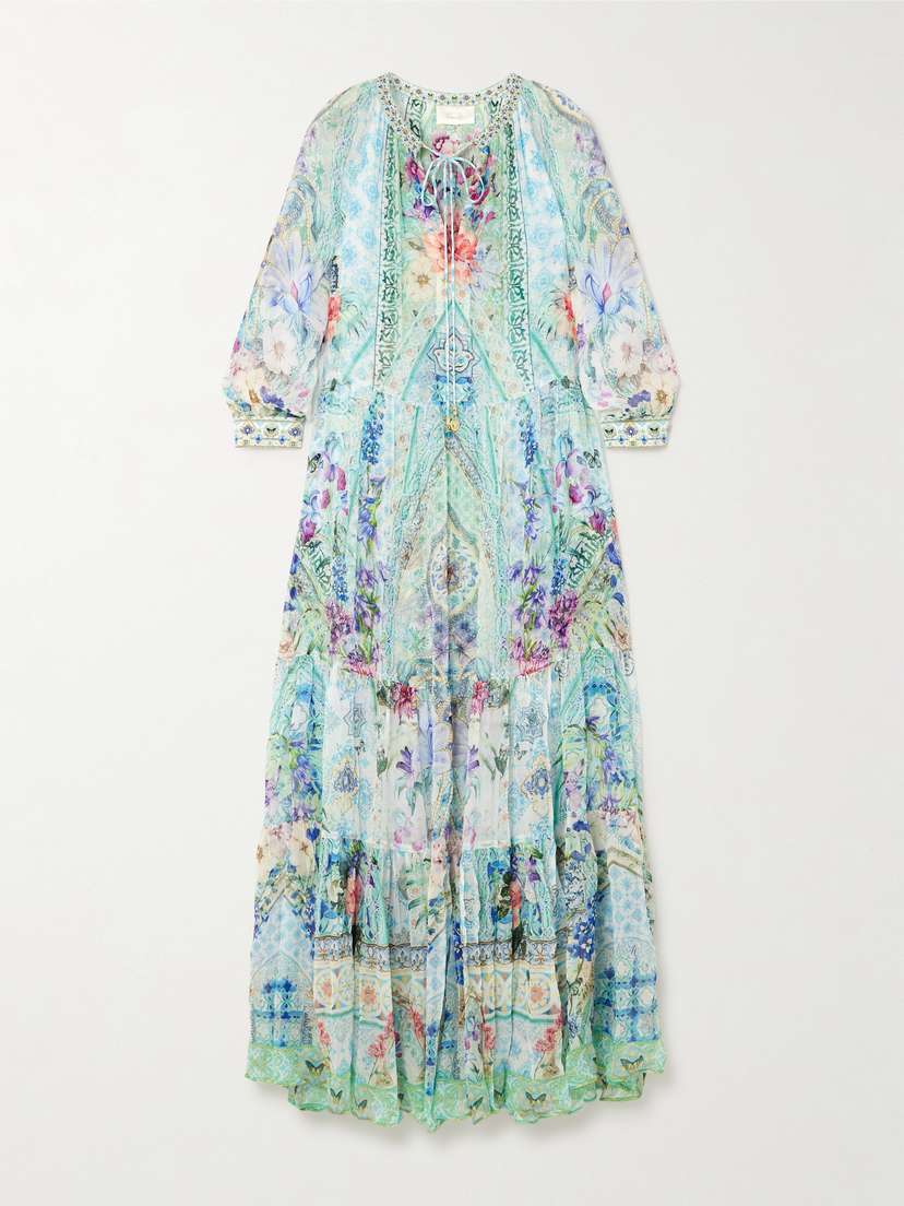 Camilla Embellished Tiered Printed Silk-crepon Maxi Dress