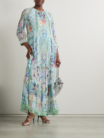 Camilla Embellished tiered printed silk-crepon maxi dress