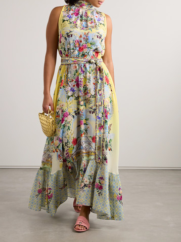 Camilla Belted tie-neck crystal-embellished floral-print silk-georgette maxi dress
