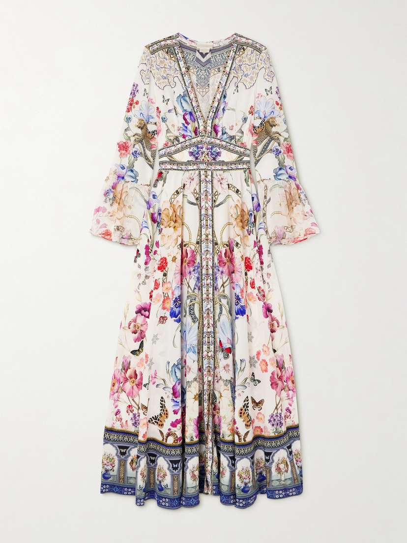 Camilla Crystal-embellished Ruffled Floral-print Silk Maxi Dress