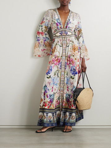 Camilla Crystal-embellished ruffled floral-print silk maxi dress