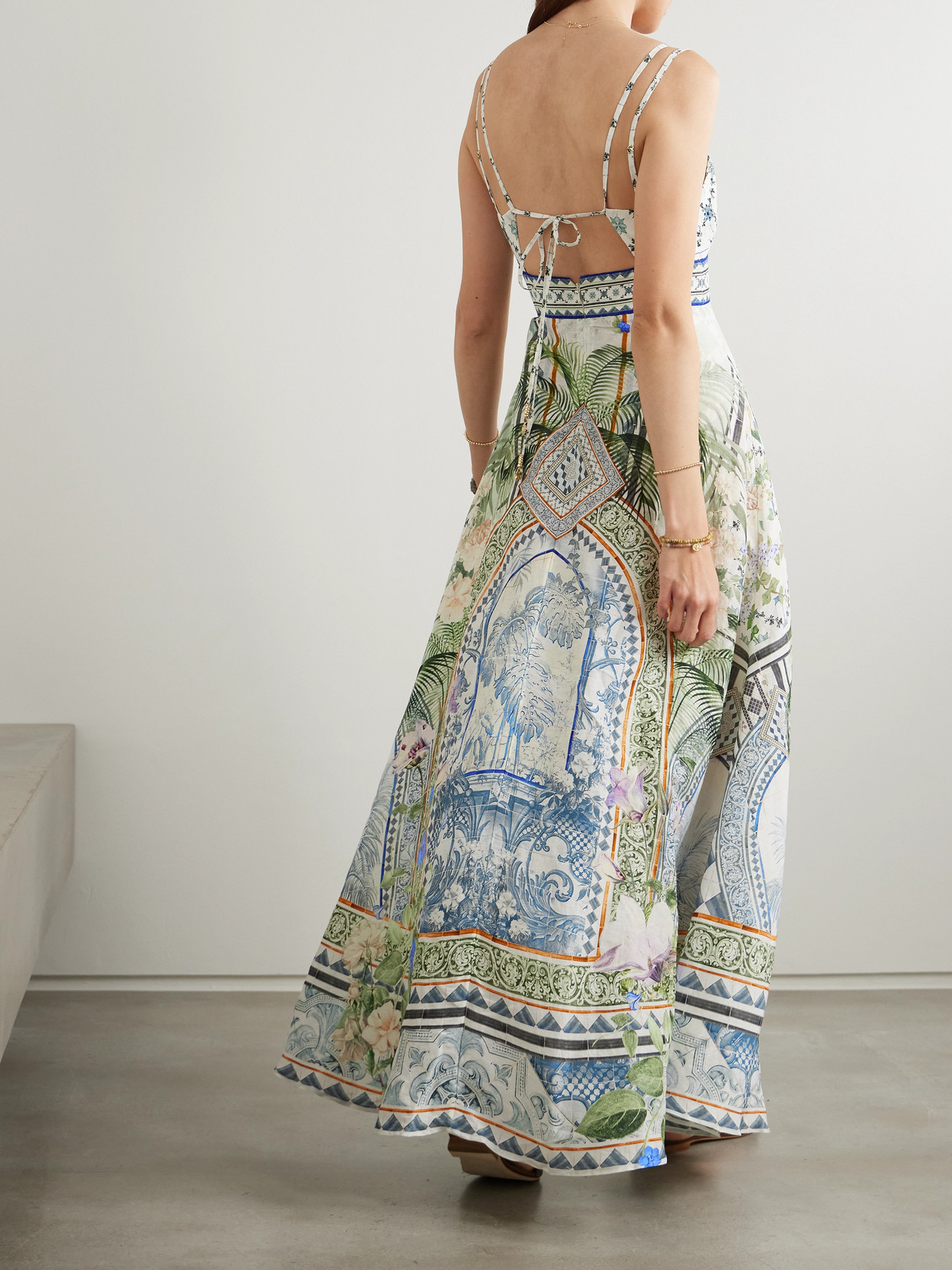 Shop Camilla Jardim Party Crystal-embellished Printed Linen And Silk-blend Maxi Dress In White