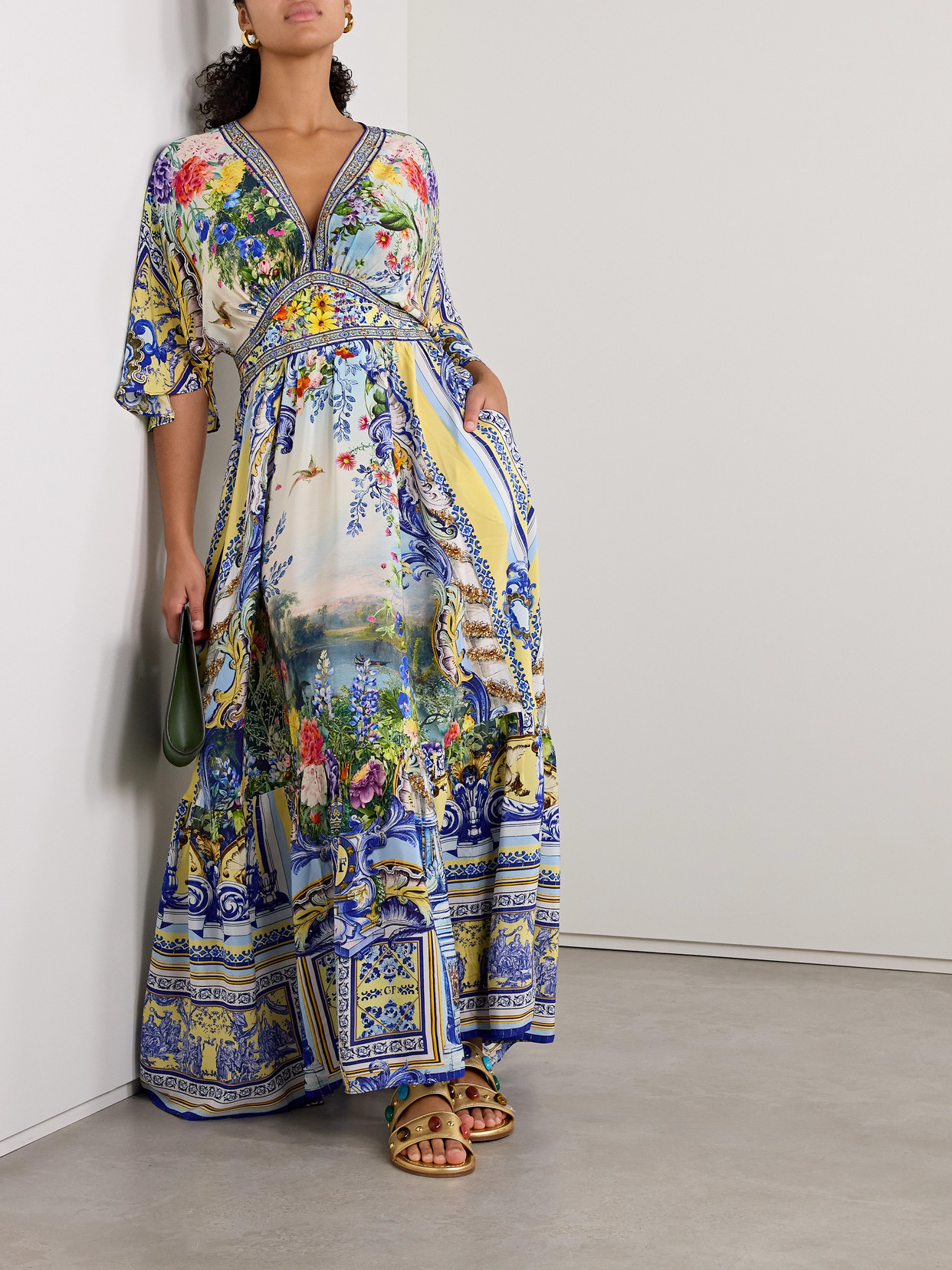 Camilla Crystal-embellished Printed Silk Crepe De Chine Maxi Dress In Blue