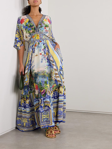 Camilla Crystal-embellished printed silk crepe de chine maxi dress
