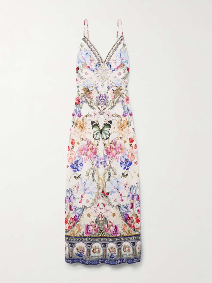 Camilla Monserate Magic Crystal-embellished Floral-print Linen Maxi Dress