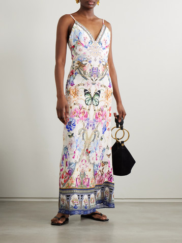 Camilla Monserate Magic crystal-embellished floral-print linen maxi dress