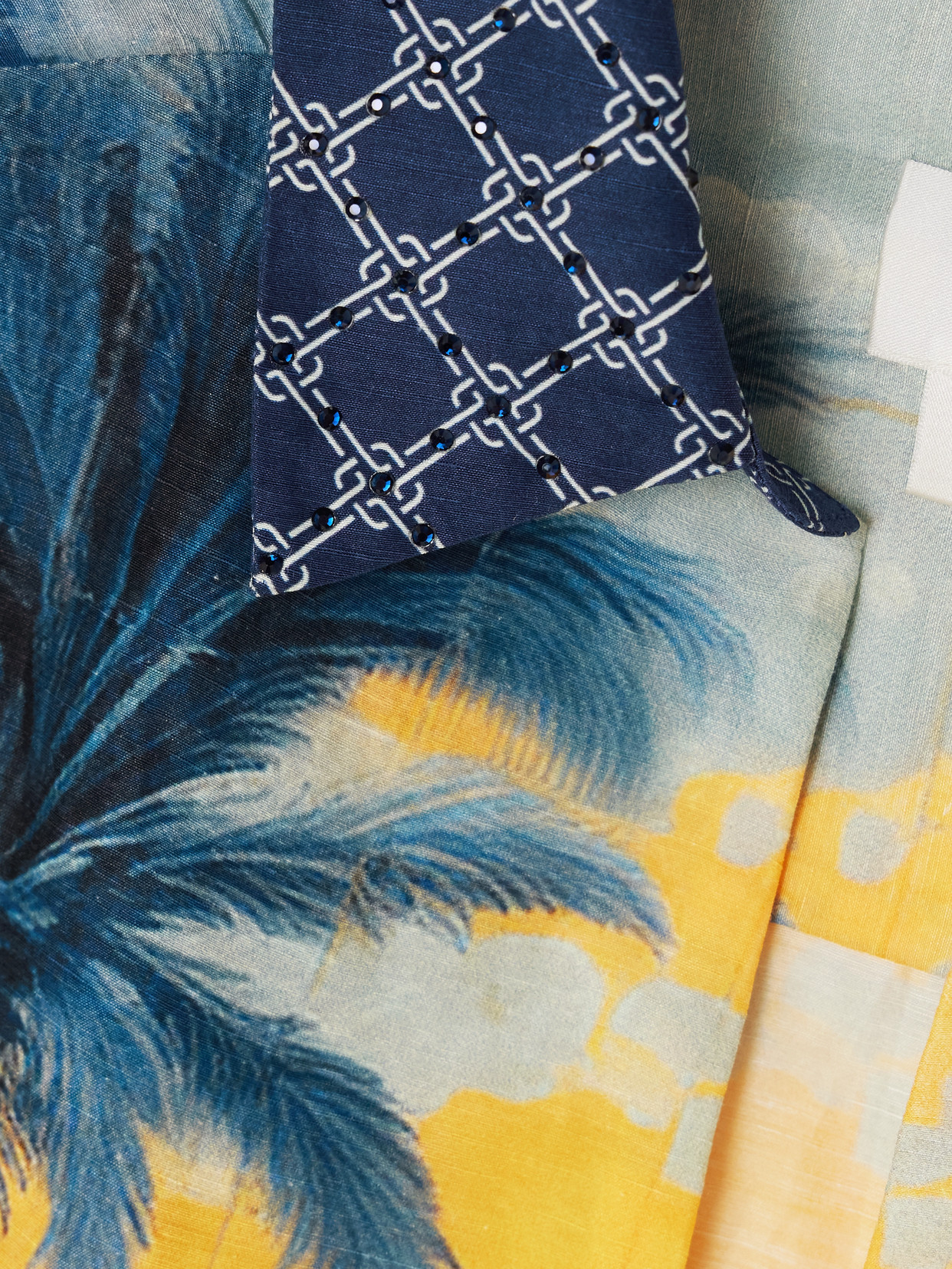 Camilla Cropped Embellished Printed Linen And Silk-blend Wrap Shirt In Blue