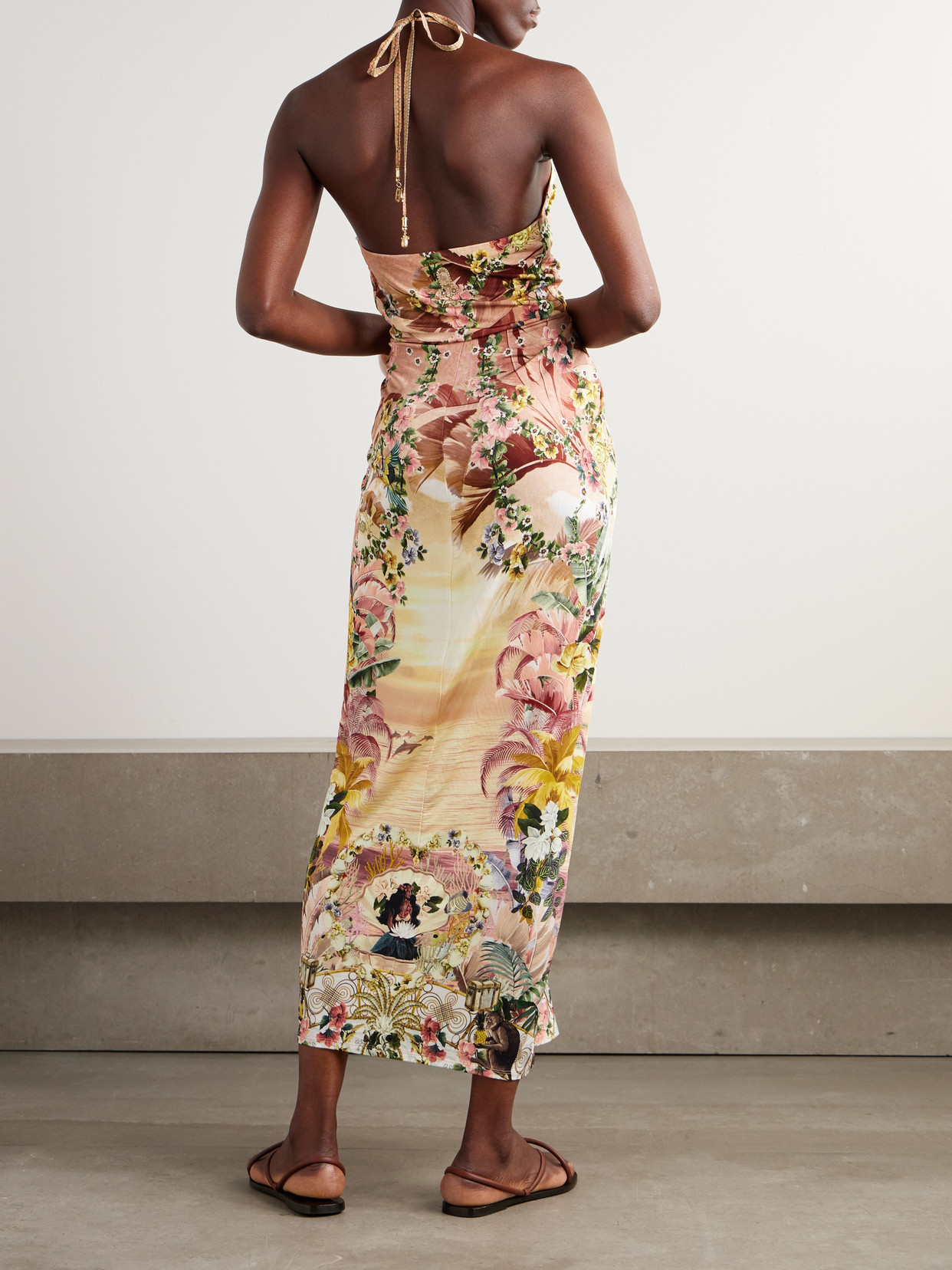 Camilla + The White Lotus Crystal-embellished Printed Silk-jersey Maxi Dress In Pink