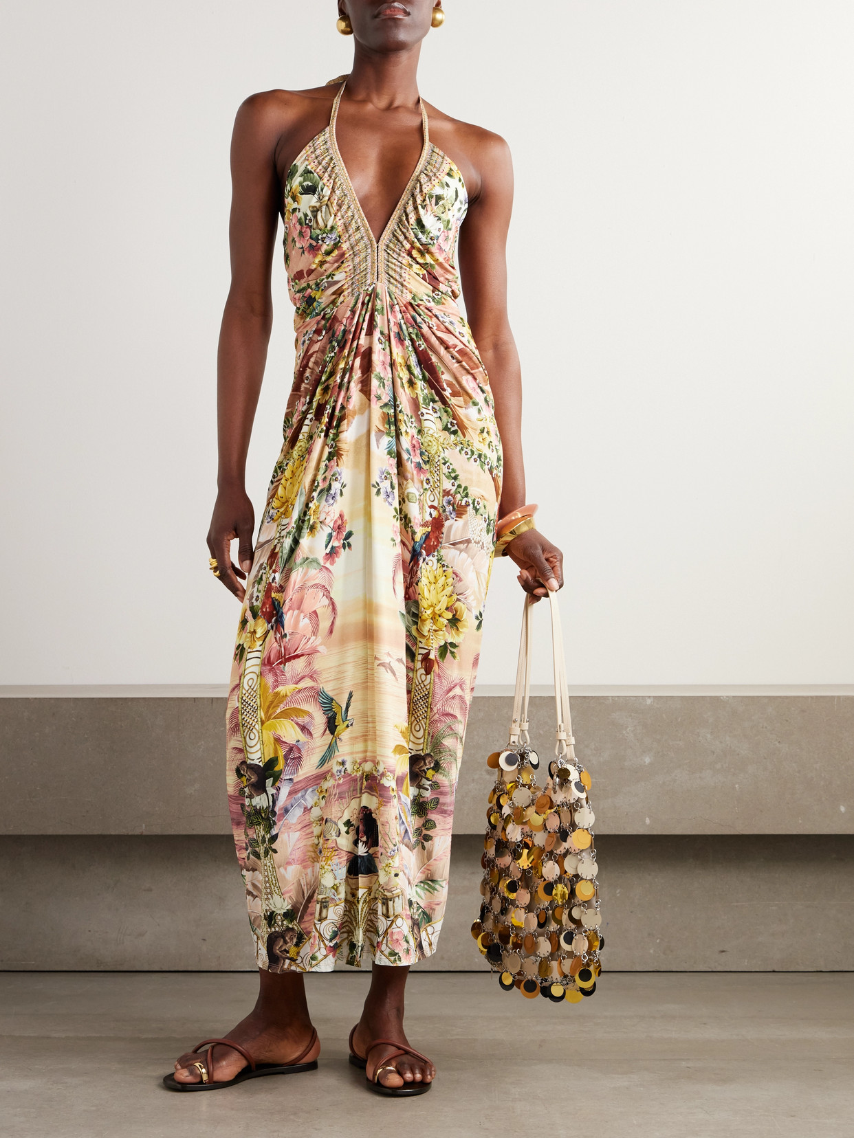 Camilla + The White Lotus Crystal-embellished Printed Silk-jersey Maxi Dress In Pink