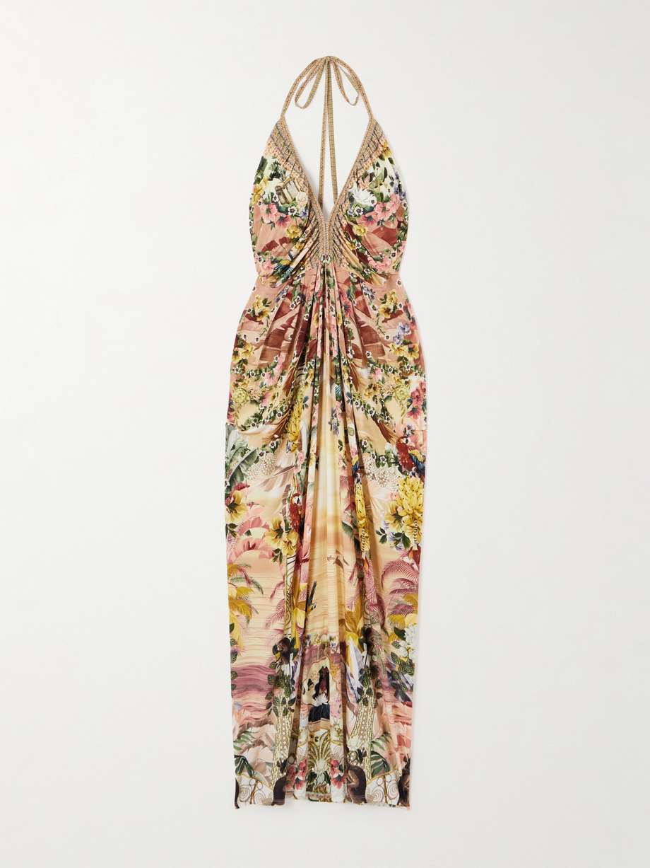 + the white lotus crystal-embellished printed silk-jersey maxi dress