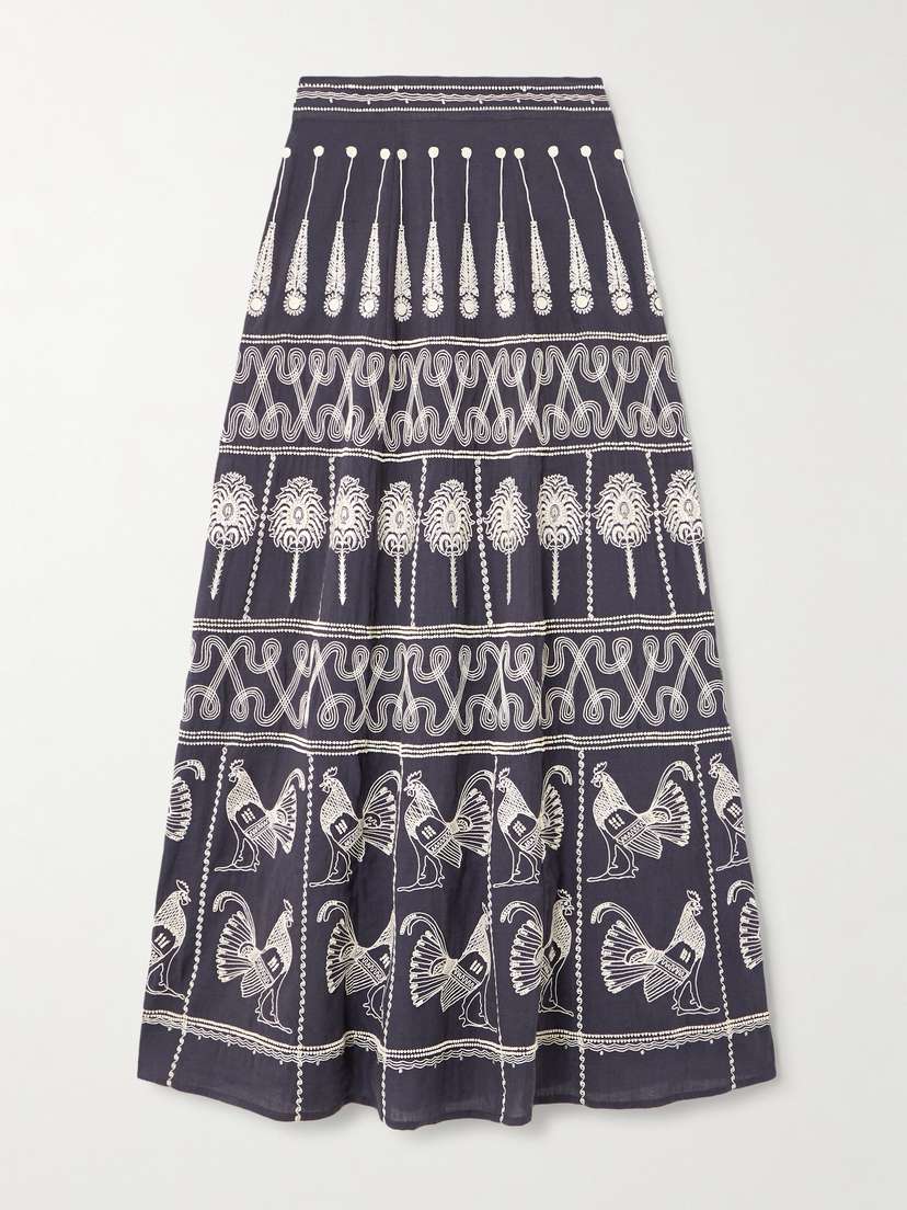 Emporio Sirenuse Camille Embellished Embroidered Cotton-blend Maxi Skirt