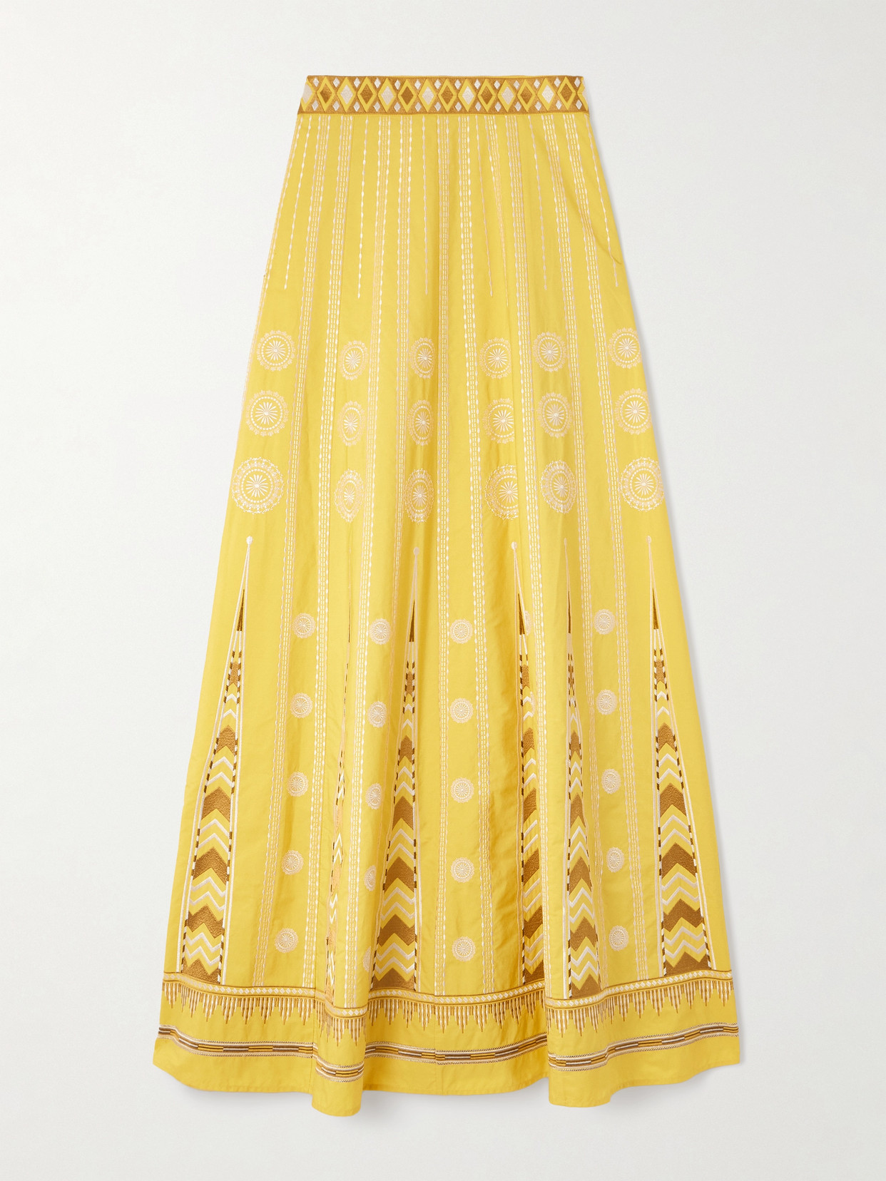 Emporio Sirenuse Camille Embroidered Linen And Cotton-blend Maxi Skirt In Yellow