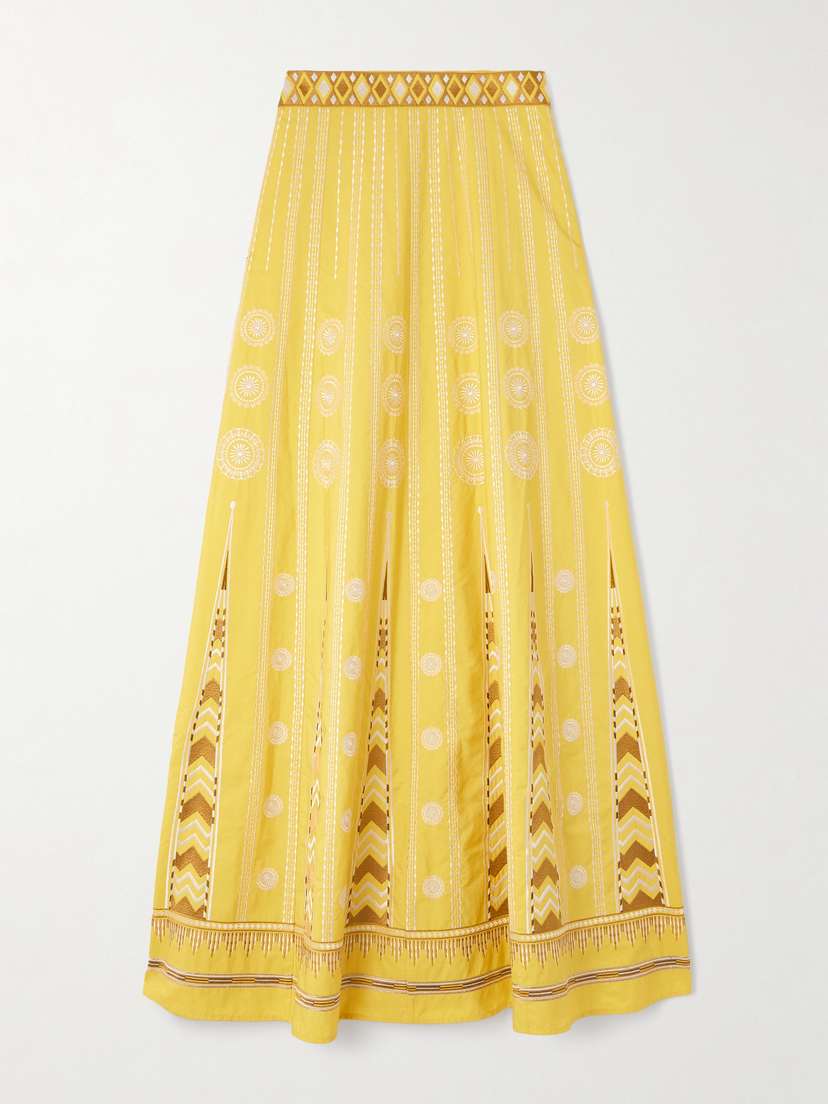 Emporio Sirenuse Camille Embroidered Linen And Cotton-blend Maxi Skirt