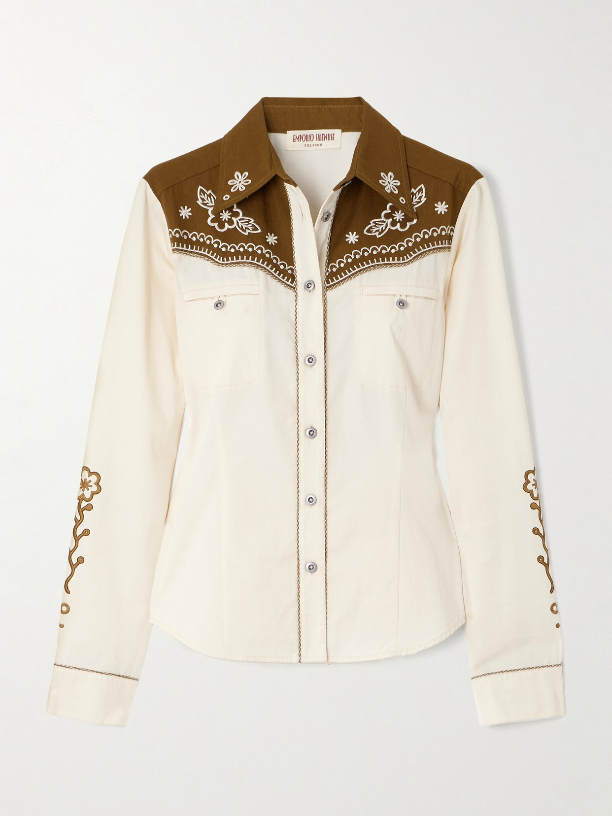 Emporio Sirenuse Rodeo Embroidered Cotton-drill Shirt In Cream
