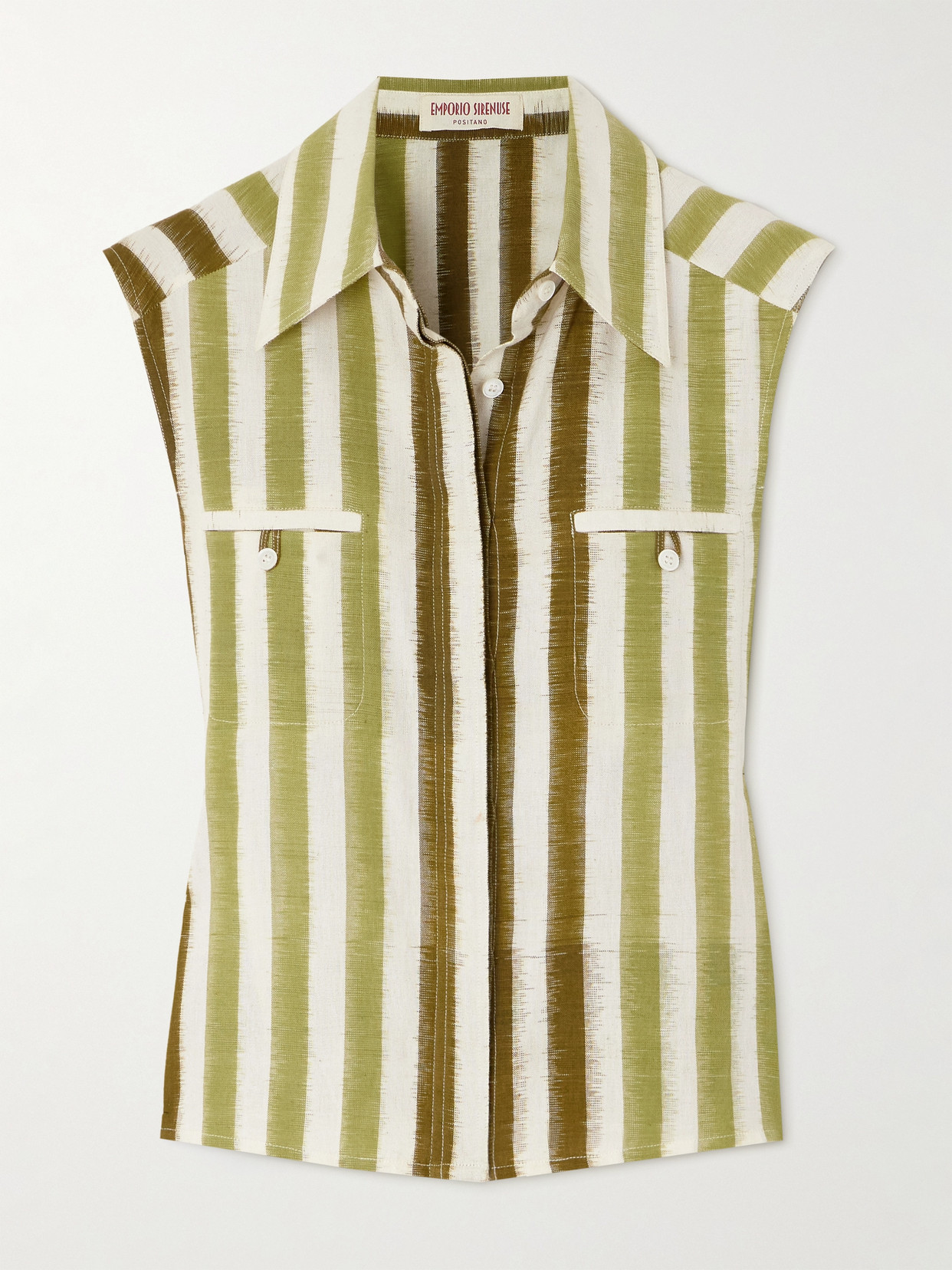 Emporio Sirenuse Ylenia Striped Cotton Blouse In Green